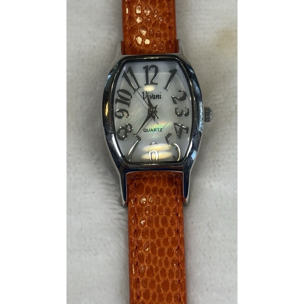 Vivani Quartz Women's Fashion Watch Orange Faux Leather Strap Tonneau Dial